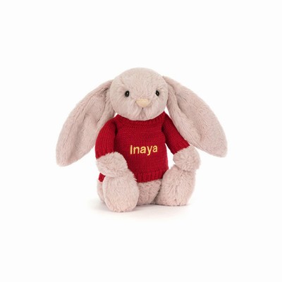 Jellycat Bashful Luxe Conejo Rosa with Red Jumper | HERS-28607